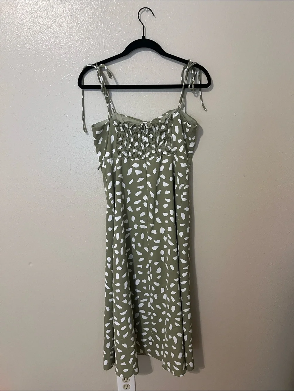 Lulu's Olive Green & White Printed Tie-Shoulder Midi Dress